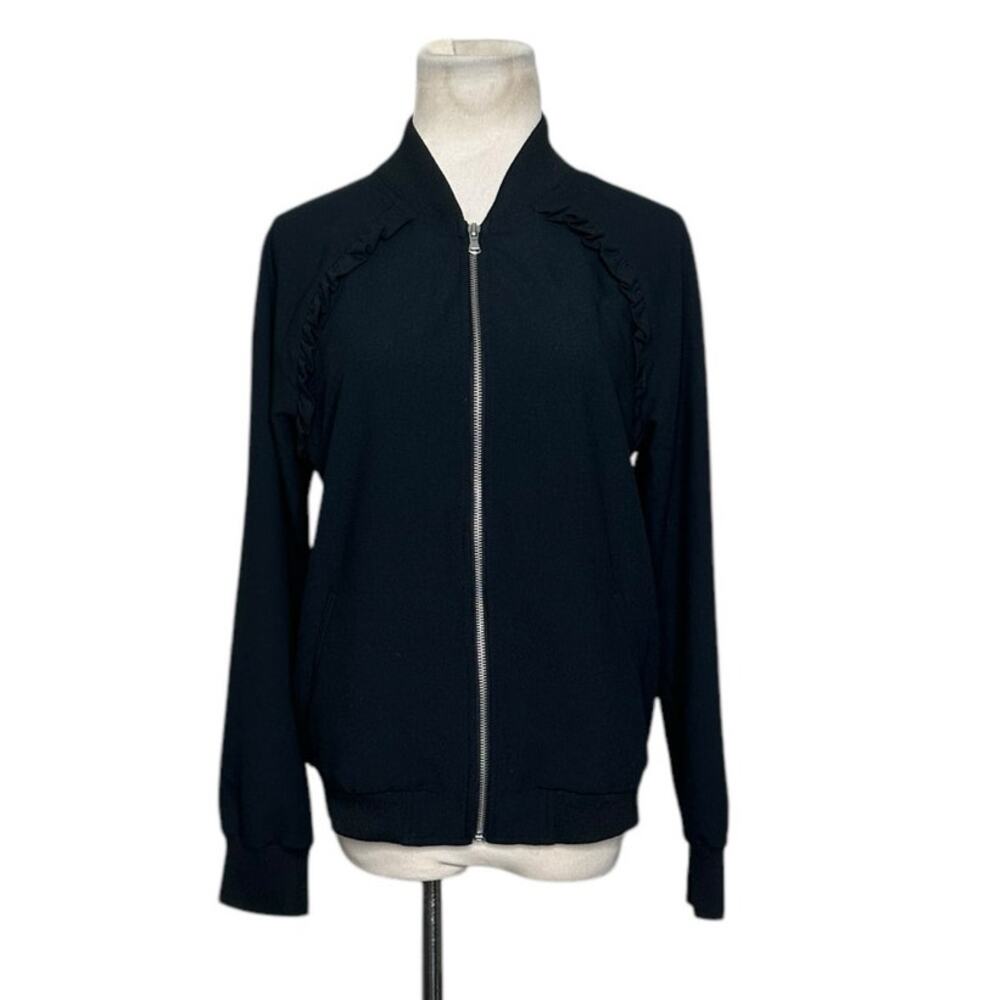 A new day black long sleeves mini ruffle details full zipper jacket size XS